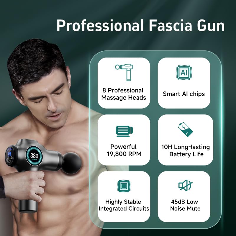 [Australia] - Massage Gun Deep Tissue, Muscle Massager, Handheld Electric Muscle Massager, Percussion Massage Gun, Massage with 99 Speeds and 8 Heads, Back, Leg, Shoulder and Body (Grey) Grey 