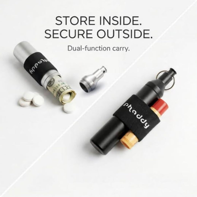 phaddy™ Keychain Container + Compression Band — Store Inside, Secure Outside | Holds Cash, Vitamins & Small Essentials (Silver, King Size) Silver