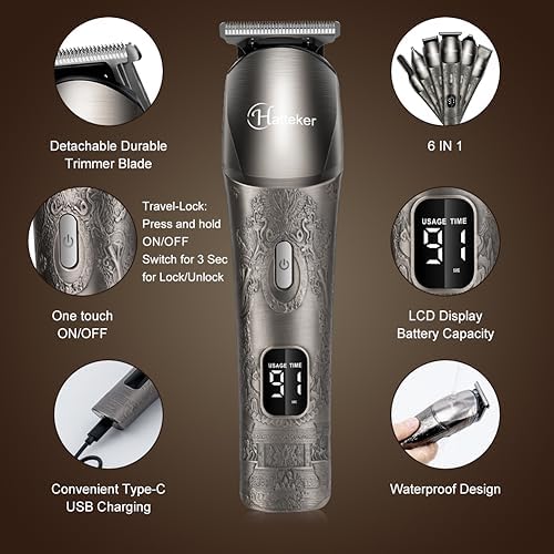 [Australia] - Hatteker professional hair clipper hair trimmer men's beard trimmer hair trimmer razor men's electric precision trimmer body hair trimmer nose hair trimmer waterproof 6 in 1 
