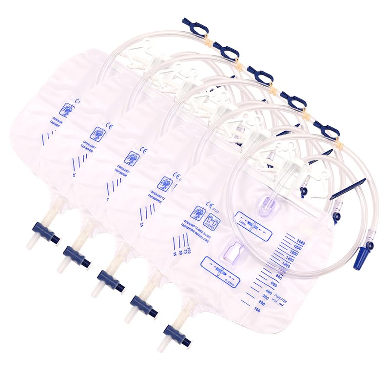 [Australia] - 5 packs Urinary Drainage Bag with Anti-Reflux Chamber, adult Urine Bag with 2000 mL Volume, Professional Urinary Bag for Home and Hospitals Health Aids 5 