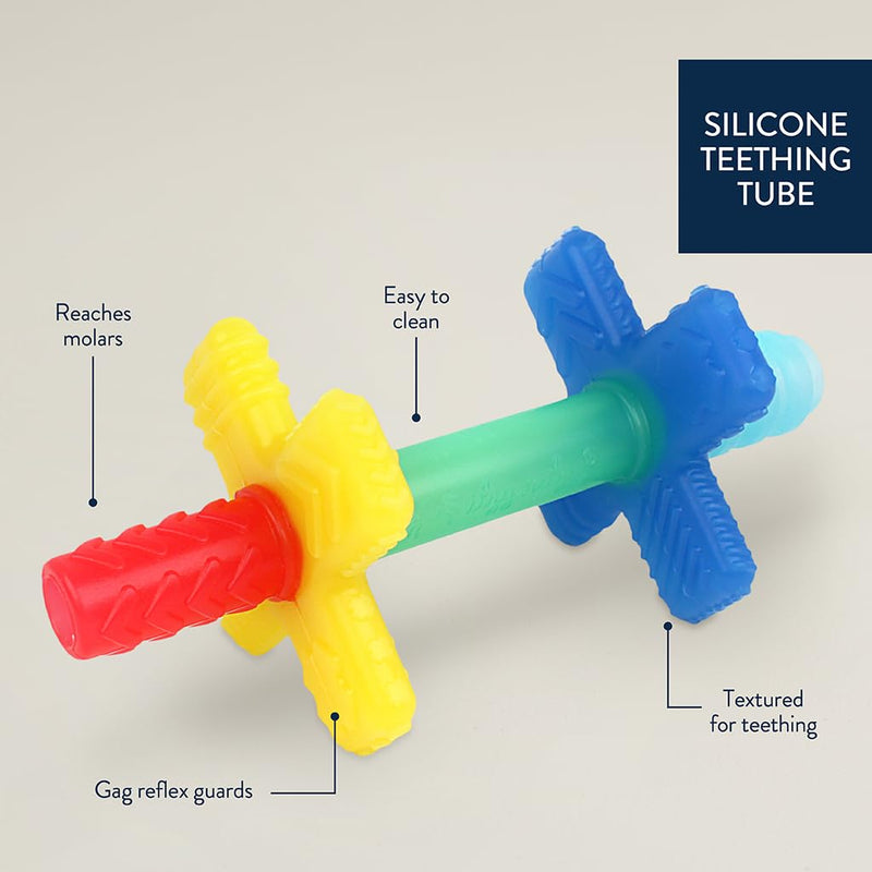 [Australia] - Itzy Ritzy Teensy Tube Teether; Textured Hollow Baby Teething Tube That Reaches Front Teeth & Back Molars, Made of Soft Silicone (Rainbow) Rainbow 