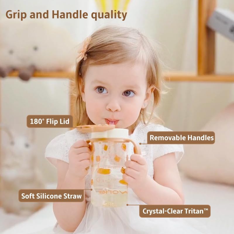 [Australia] - Evorie Tritan Spill Proof Toddler Straw Sippy Cup, 10 oz for Baby and Toddlers 1-3 Years Old, No Spill Straw Water Bottle with Removable Handles, Ideal for School, BPA-Free, Honey Bear Sweet Bear 