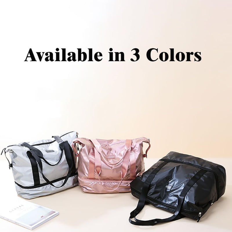 Womens Travel Weekender Bag Duffle Bag Overnight Bag with Shoe Compartment Carry-on Bag Sports Tote Gym Bag (Silver) Silver