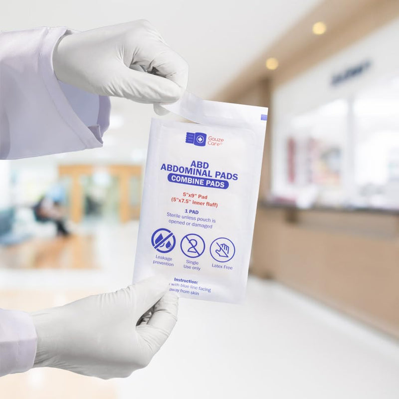 [Australia] - GauzeCare Sterile Abdominal- ABD Combine Pads| 50-Pack, 5 x 9 Inches| Extra Absorbent & Thick, Individually Wrapped Wound Dressing, First Aid Pads| Surgical-Grade, Nonstick- for Heavy Leakage, Post Op 5"x9" (50 Pads) 