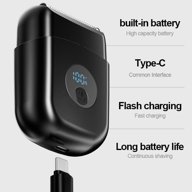 [Australia] - Electric Foil Shavers for Men, New Mini Electric Razor with 3 Floating Blades, LED Display, USB-C Fast Rechargeable, Travel Portable Beard Trimmer for Men, Gifts for Dad Him (Black) Black 