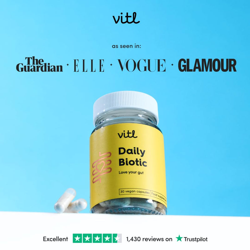 Vitl Daily Biotic with 9 Probiotic Strains - 30 Vegan Capsules - Probiotic with a Complex Blend of Gut Friendly Bacteria - Restore Balance in the Gut & Aid Digestion - 1 Month Supply 30 count (Pack of 1)