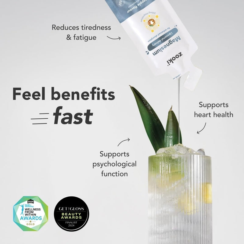 Zooki Liposomal Magnesium Glycinate Liquid Sachets, High Strength Magnesium Supplement, Liquid Magnesium for Muscle Relaxation Sleep & Energy Support, Vegan Sachets (Pineapple, 14 Servings) 17 ml (Pack of 14)