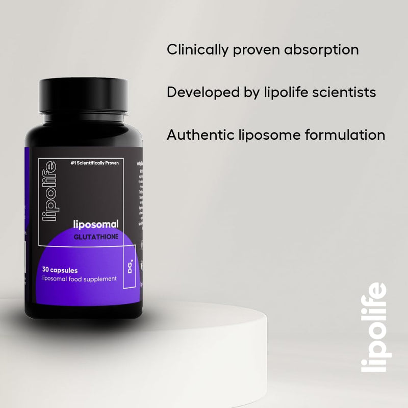 Liposomal Glutathione Capsules – 30 Capsules Month Supply, High Absorption Glutathione Supplement, Antioxidant Detox Support, Reduced Glutathione DG2, Lipolife