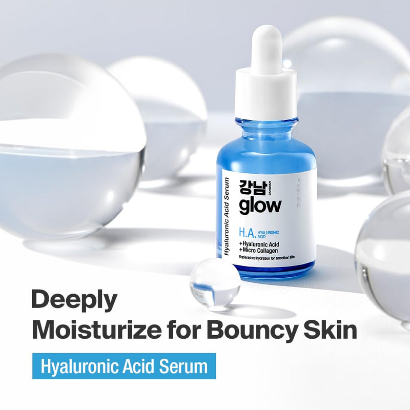 GANGNAM GLOW Hyaluronic Acid Serum 1.01 fl oz | Hydrating Serum with Hyaluronic Acid & Vitamin B5 & Vegan Collagen, Plumping and Fine Lines , Korean Skincare 1.01 Fl Oz (Pack of 1)