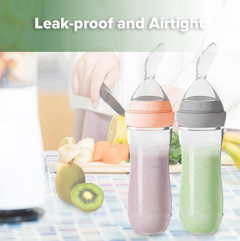 [Australia] - Haakaa Silicone Baby Food Dispensing Spoon Feeder 4oz - Infant Squeeze Cereal Feeder, Baby Fresh Food Feeder, Feed Bottle for Puree, Solid Baby Food, BPA Free, 4m+ Babies – Grey 