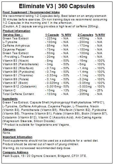 Eliminate - 360 Capsules | Metabolism | Thermogenic 360 count (Pack of 1)