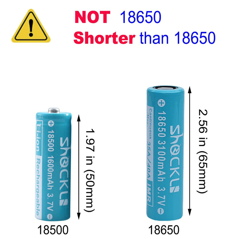 [Australia] - 18500 3.7V Rechargeable Batteries, Shockli 18500 3.7V Li-ion 1600mAh Rechargeable Battery with Button top- (4 Pack) 4-Pack 
