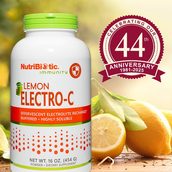 NutriBiotic - Lemon Electro-C, Vitamin C & Electrolyte Powder, 16 OZ | 850 Mg Vitamin C Per Serving | Effervescent Electrolyte Recharge | Buffered & Highly Soluble | Free of Calories, Gluten & Non-GMO 1 Pound (Pack of 1)