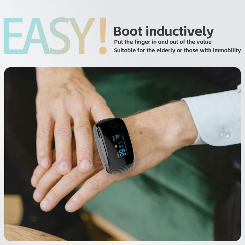 [Australia] - Rechargeable Pulse Oximeter Fingertip Oxygen Monitor Fingertip with SpO2 Pulse Rate and PI RR OLED Precision Fast Oximeter SpO2 Reading Outdoor Sports Home (Black) 