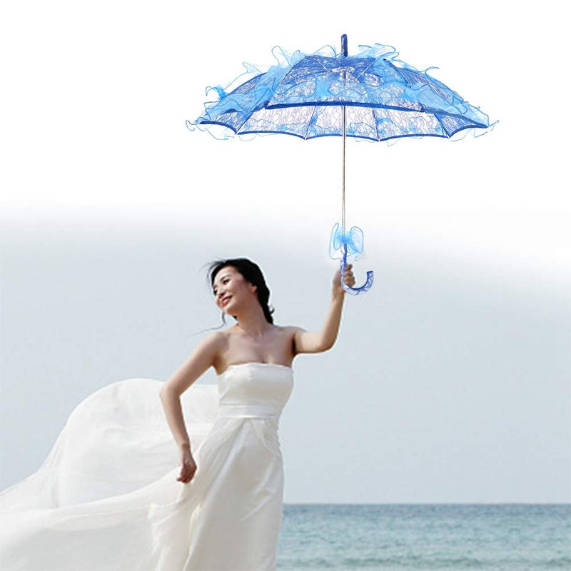 Haofy Lace Umbrella Bridal Umbrella Parasol Vintage Bridal Lace Cotton Umbrella for Wedding Parties Dancing Photography Prop (Navy)