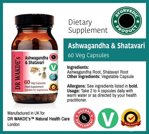 [Australia] - DR WAKDE's Ashwagandha & Shatavari Capsules (60 Veg Caps, Rejuvenating Herbs, Energy Support, Ayurvedic Supplement, Vegan, Herbal, All Natural, Made in UK) 
