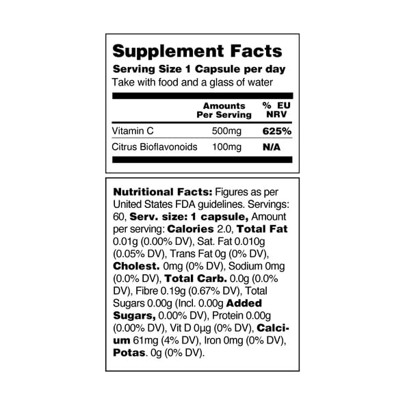 Vegetology Vitamin C Capsules High Strength, 500mg, Gentle Absorption, Sustainably Synthesised, Collagen & Metabolic Support, Vegan, Non GMO
