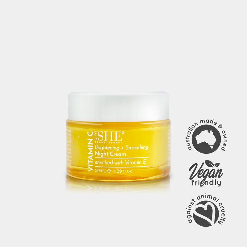 Om She Aromatherapy Vitamin C Night Cream 1.69fl oz - Brightening aand Smoothing, Squalane, Rosehip Oil. Australian Made.