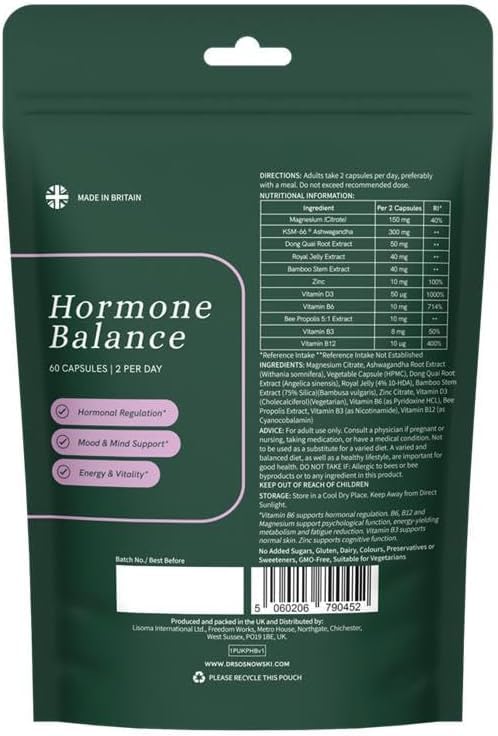 Dr. Sosnowski's Hormone Balance | Multivitamin for Women to Support Hormonal Regulation, Energy, Mental Clarity & Skin | Bee Propolis, Ashwagandha, Dong Quai, Magnesium, B6 Vitamins | 60 Capsules