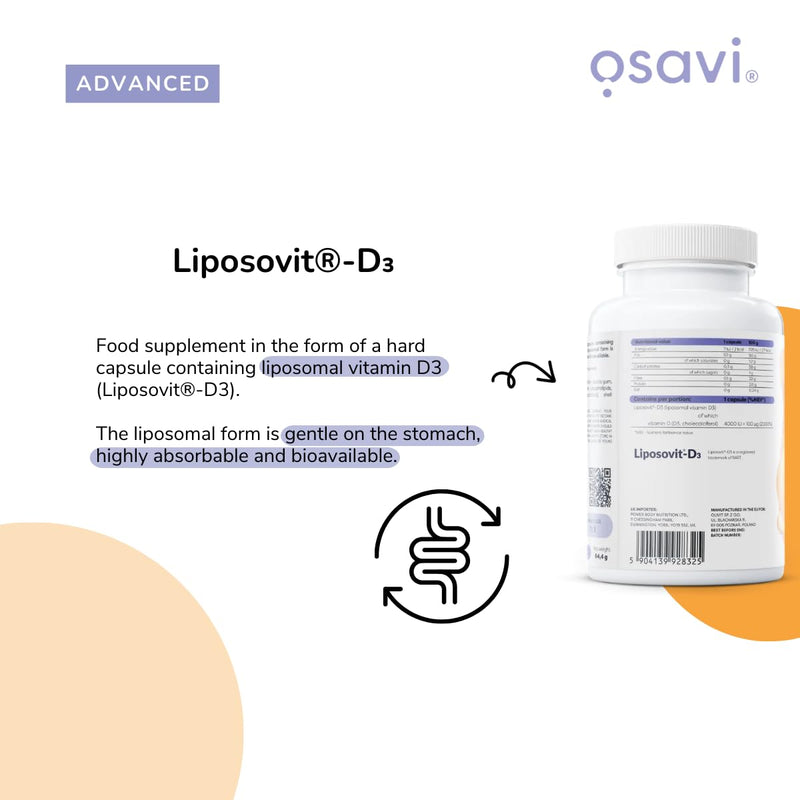Osavi Liposomal Vitamin D3 4000 IU – 120 Vegan Capsules | Liposovit®-D3 Capsules | High Absorption & Gentle on Stomach | Supports Immune System, Bones, Teeth & Muscle Function
