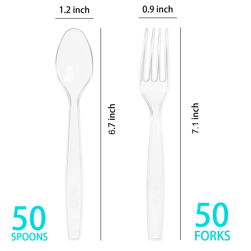 [Australia] - 100 Count Plastic Silverware, Heavy Weight Plastic Forks Spoons Disposable Utensils Cutlery Set for Wedding Party Supplies Everyday Use 100 