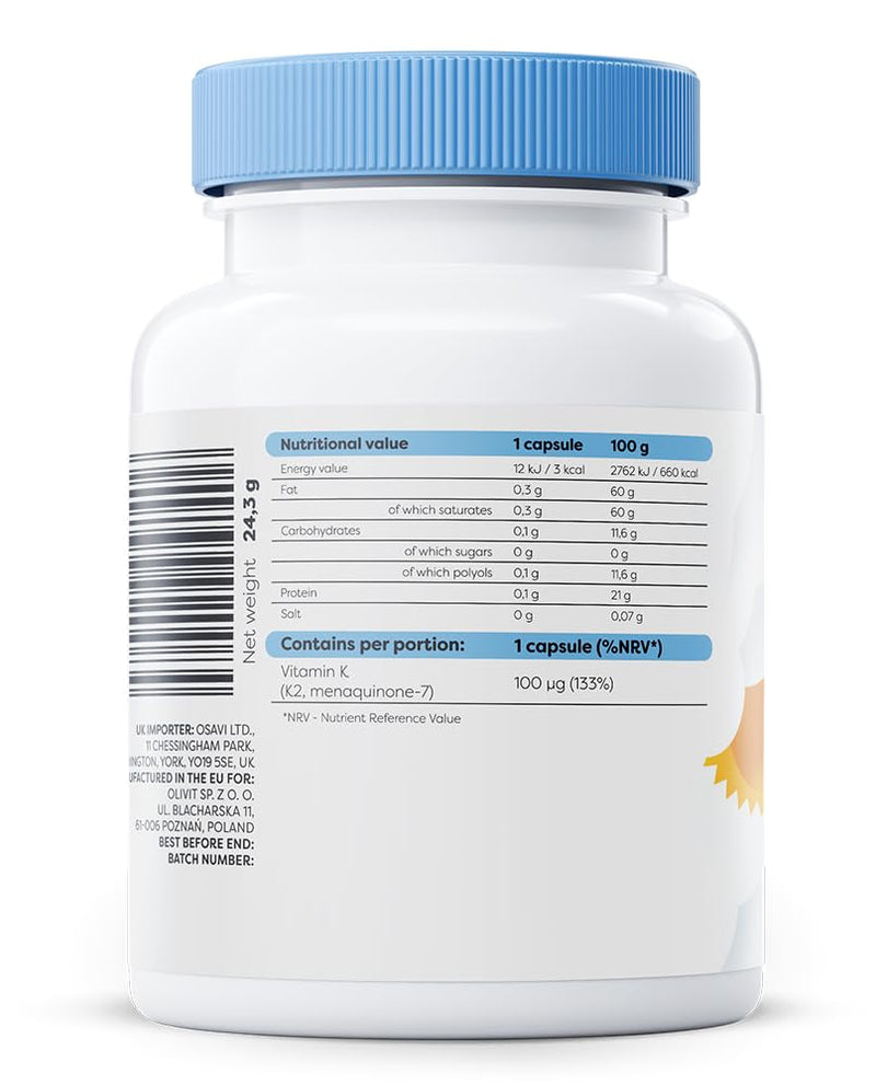Osavi Vitamin K2 MK–7 100 μg – 60 Softgels | Highly Bioactive MK–7 in MCT Oil | Supports Normal Blood Clotting & Bone Health | K2VITAL®