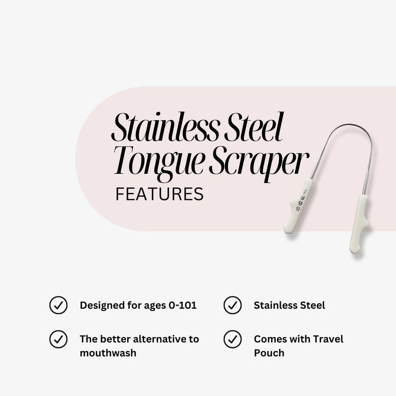 [Australia] - Stainless Steel Tongue Scraper with Cotton Storage Bag, Gentle Oral Care Tool for All Ages 