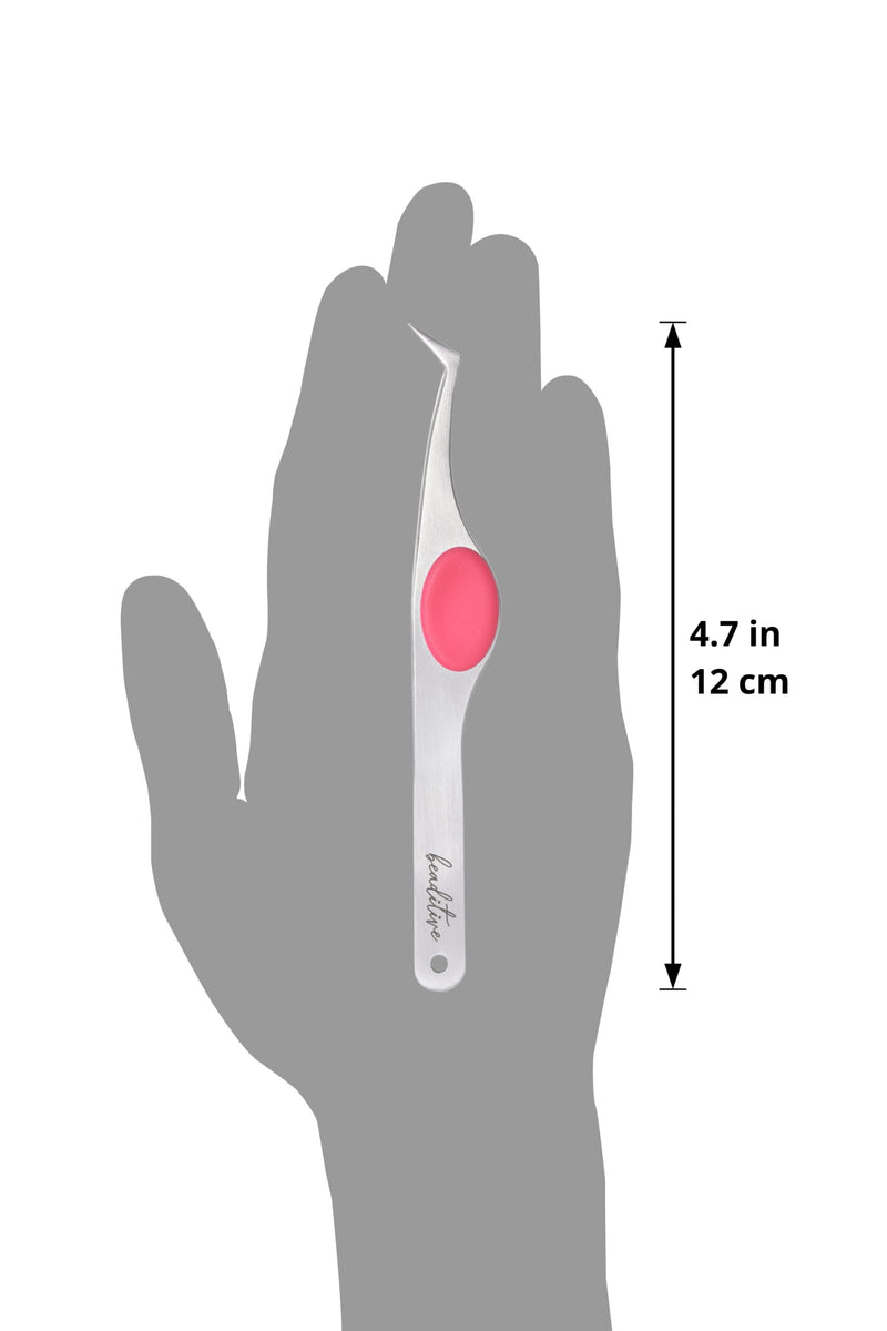 [Australia] - Beaditive High Precision Angled Tip Tweezers with Padded Handle - 4.7" Craft Tweezers for Sewing, Beading and DIY - Serrated Fine Angled Tips - Stainless Steel 