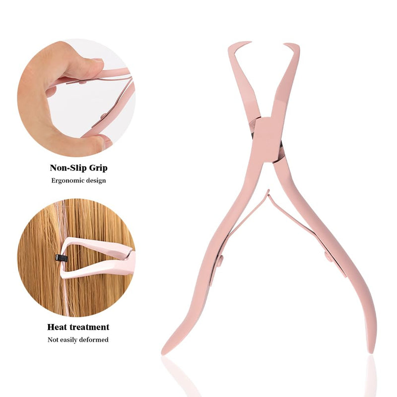 Hair Extension Pliers Kit Microlink Pliers for Extensions Hair Extension Beading Tool Hair Needle Pulling Hook Hair Styling Bead Closer and Remover Pliers Pink