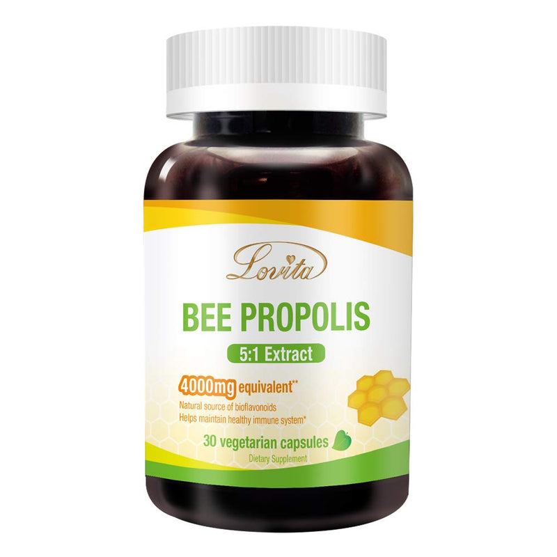 Bee Propolis Capsule | 4000mg Equivalent | 5:1 Concentration | Natural Propolis Extract | 30 Vegetarian Capsules (1 Months Supply) 30 Count (Pack of 1) Classic Packaging