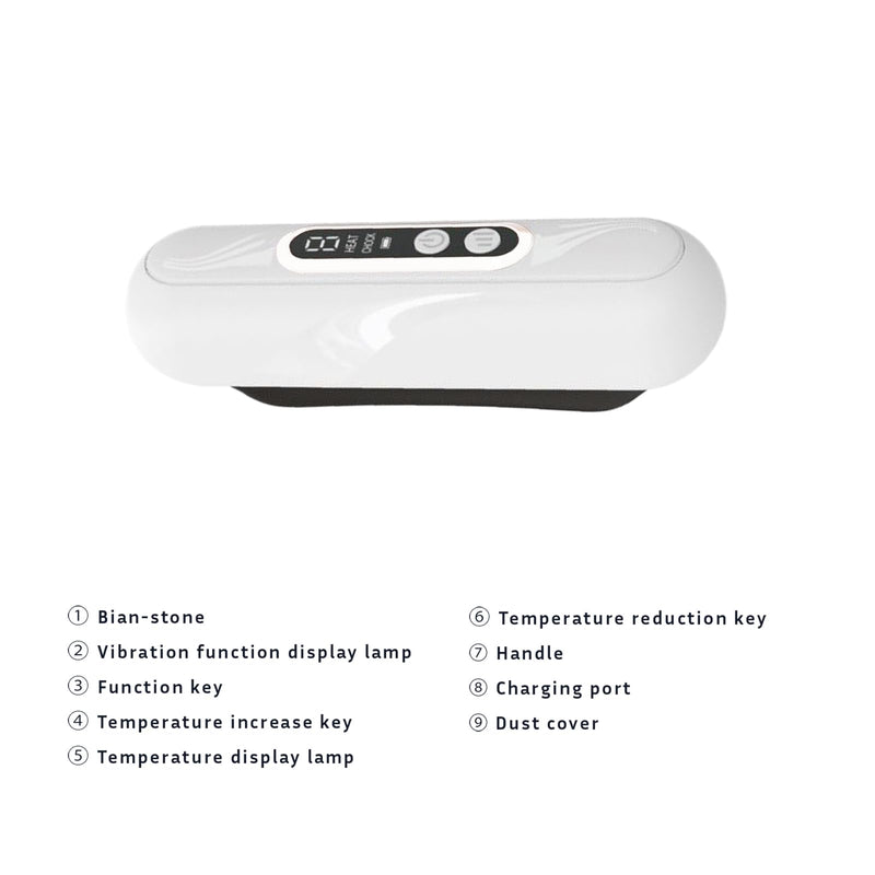 [Australia] - Heated Gua Sha Scraping Massage Tool by TheraStone mini; Skin Scraping Stone with Heat & Vibration, with Bian Stone,Soft-Tissue Massage, Improve Blood Circulation, Relieve Pain, Anti-Aging (White) 