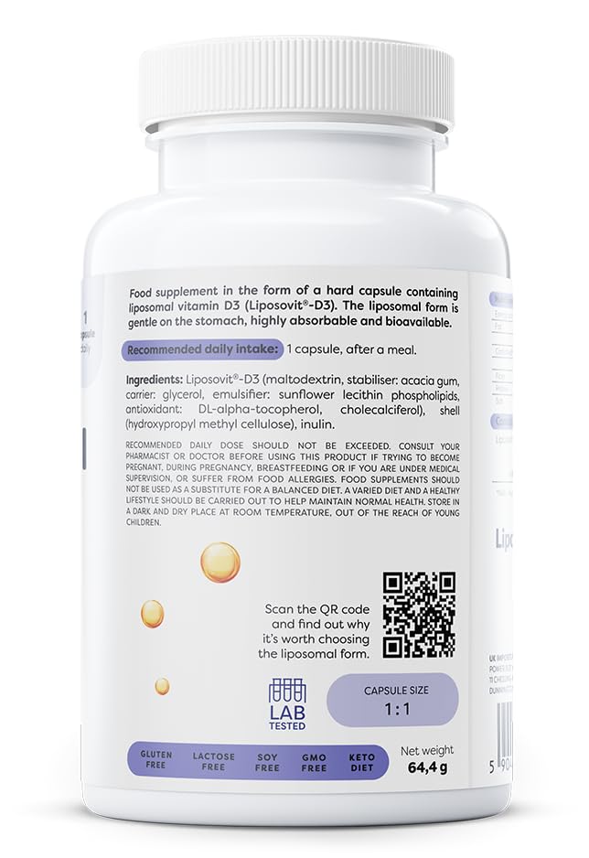 Osavi Liposomal Vitamin D3 4000 IU – 120 Vegan Capsules | Liposovit®-D3 Capsules | High Absorption & Gentle on Stomach | Supports Immune System, Bones, Teeth & Muscle Function