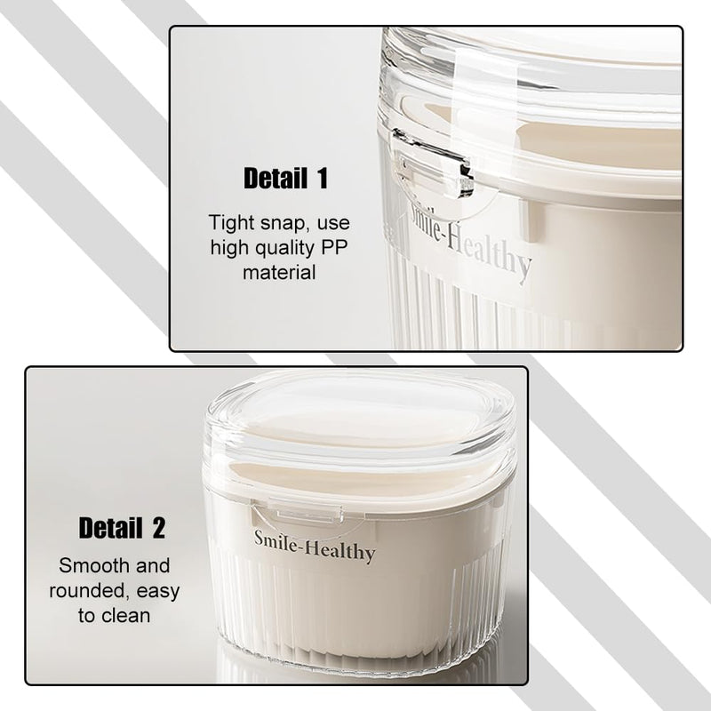 [Australia] - Denture Case Kit, Retainer Cleaner Case with Cleaning Brush, Retainer Cleaning Denture Bath Cup with Mirror Use in Denture Bridges, Partial Dentures, Traditional Braces for Travel 