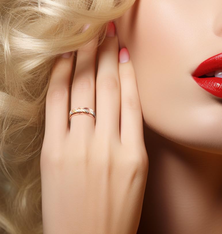 [Australia] - Copper Rings for Women,Pure Copper Three -Color Gold Woven Magnetic Ring, Fashion Copper Jewelry (0208s) 