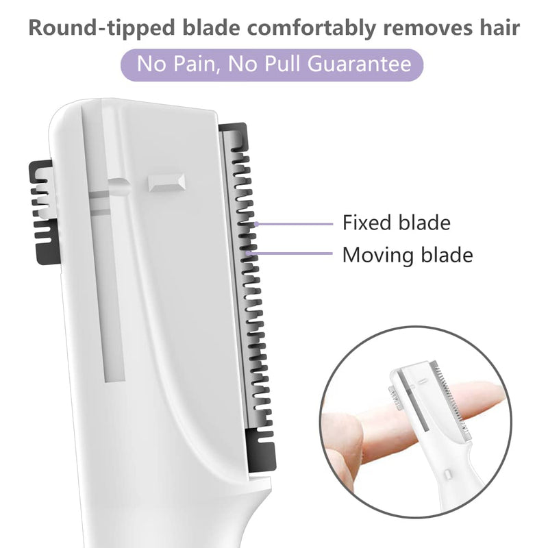 Upgraded Eyebrow Trimmer, Precision Electric Eyebrow Razor for Women Battery-Operated Facial Hair Remover with Comb No Pulling Sensation Painless for Face Chin Neck, Upper-Lip, Peach-Fuzz Violet Mist Purple