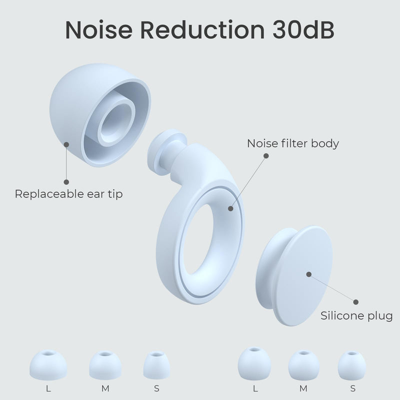 [Australia] - Jayine 2 Pairs of Earplugs for Sleeping, Soft Full Silicone Earplugs Noise Reducing 25dB, Reusable Hearing Protection Earplugs for Concert, Focus, Travel - 8 Ear Tips in S/M/L - Blue 