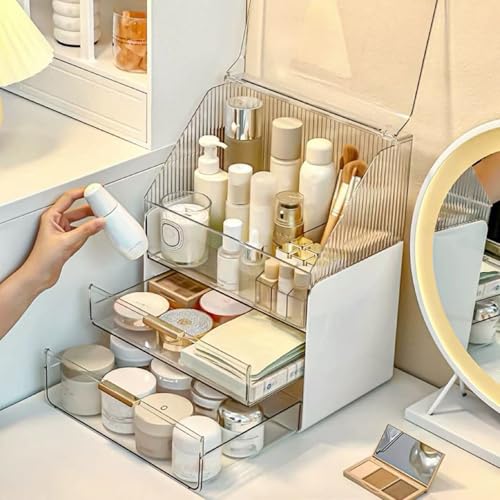 Omeily Makeup Organizer Countertop Vanity Cosmetic Skincares Organizer | Large Clear Makeup Organizer Cosmetic Storage Box for Skincare Perfume, Vanity & Bathroom Organizer Gift for Women Girls