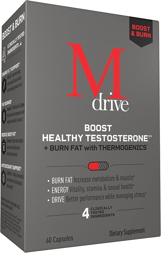[Australia] - Mdrive Boost and Burn Testosterone Booster and Fat Burner for Men, Energy, Strength, Stress Relief, KSM-66 Ashwagandha, Advantra Z, Chromax, 60 Capsules 