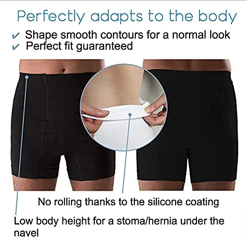 [Australia] - Regular Male Boxer Low for Medium Ostomy and Hernia Support (Black, M) | Seamless Ostomy & Hernia Briefs for Men | Comfortable Ostomy & Hernia Support Underwear | Colostomy Support Garment Black 