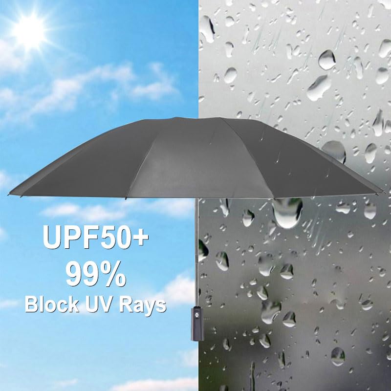 Ward Rain&Sun Windproof Inverted Travel Umbrella - 10/12/16-Rib Designs with Automatic Folding, Compact & Portable, Durable Reverse-Fold Rain Umbrella for Car & Backpack F1.2.UV.Navy Blue