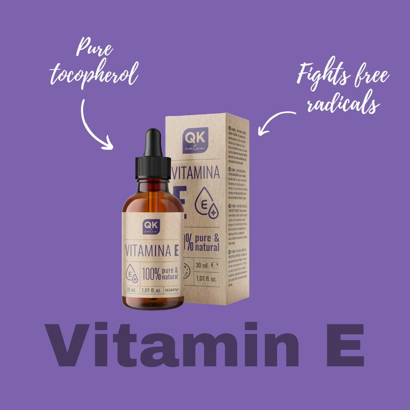 QKnatur - Pure Liquid Vitamin E (Tocopherol) 30 ml - Natural Plant Based - Antioxidant and Anti-Aging for Face, Skin, Hair and Nails