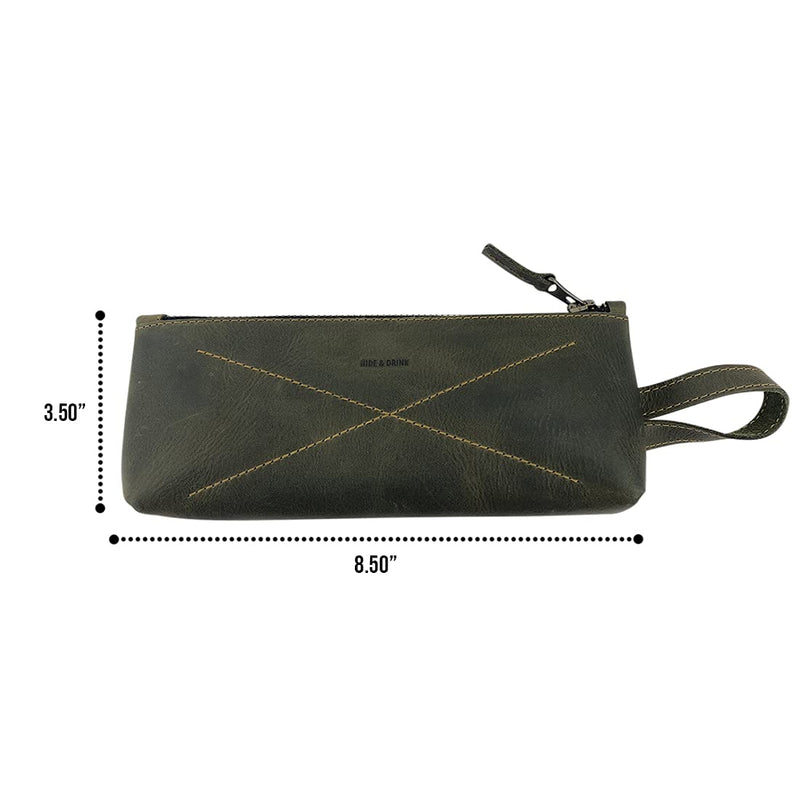 Hide & Drink, Carry-On Toiletry Bag, Pen and Pencil Case, Cable Organizer, Storage for Utensils, Travel Essentials, Full Grain Leather, Handmade, Dark Jade