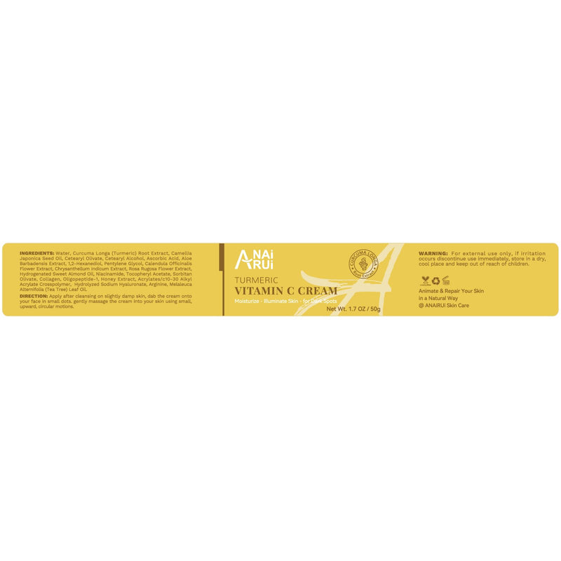 ANAI RUI Vitamin C Face Moisturizer with Turmeric, 1.7 OZ | Anti-Aging Facial Cream for Dull, Dry Skin, Reduces Wrinkles, Evens Skin Tone, Hydrating & Nourishing