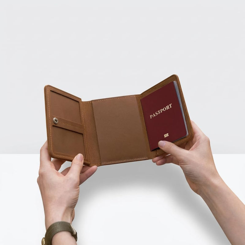 Leather Pilot Document Wallet - Pilot License Holder & Flight Document Organizer, Genuine Crazy Horse Leather Travel Wallet, Compact Aviation Passport Holder for Pilots, Warm Brown