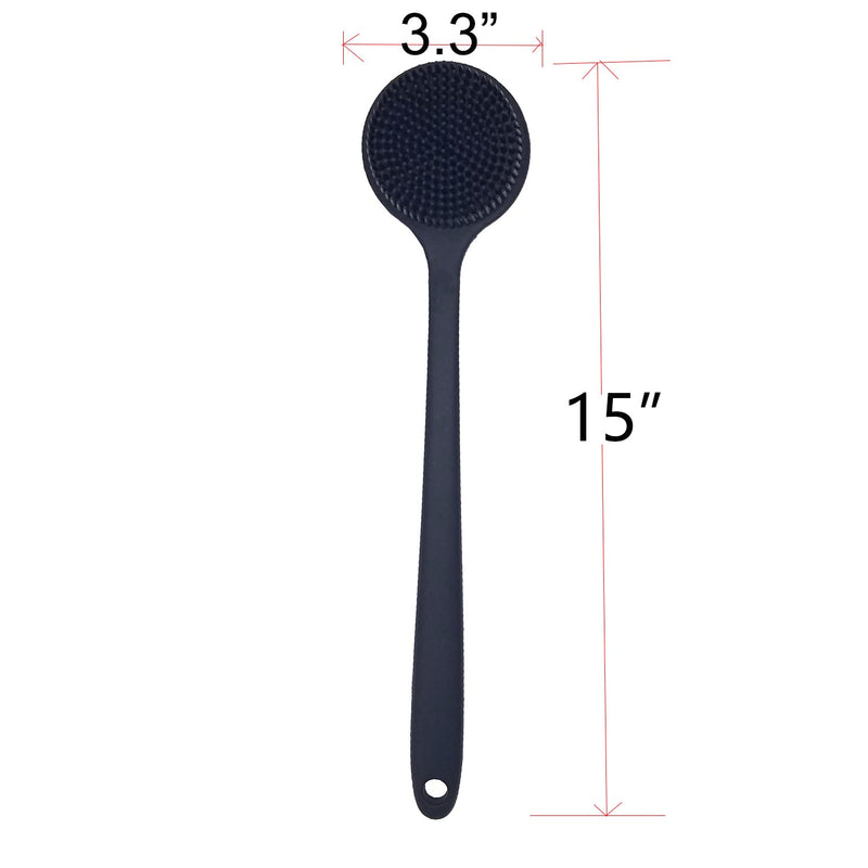 [Australia] - DNC Back Scrubber for Shower Soft Silicone Bath Body Brush with Long Handle (Black) Black 