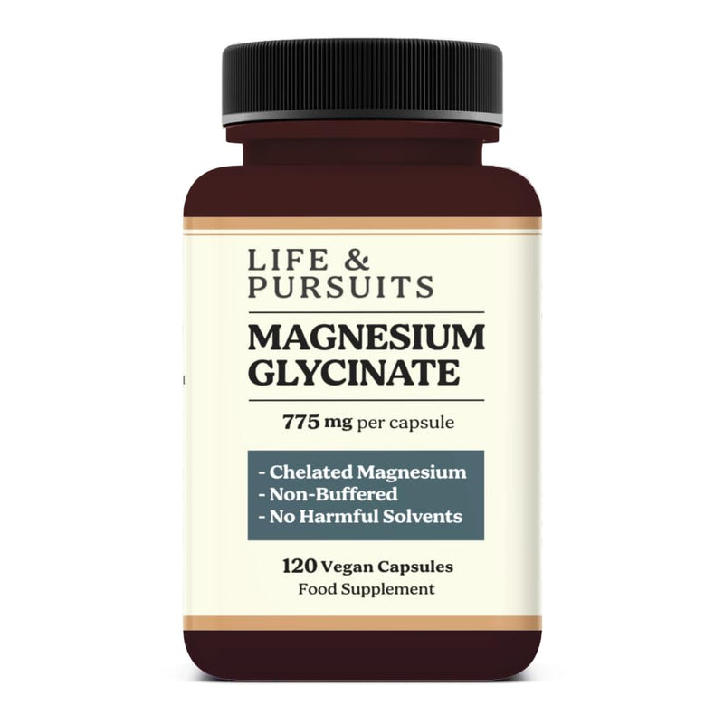 Life & Pursuits Pure Magnesium Glycinate 775 mg | 100 mg Magnesium per Capsule | High Absorption Chelated, Non-Buffered Supplement | 3rd Party Tested (120 Count (Pack of 1)) 120 count (Pack of 1)