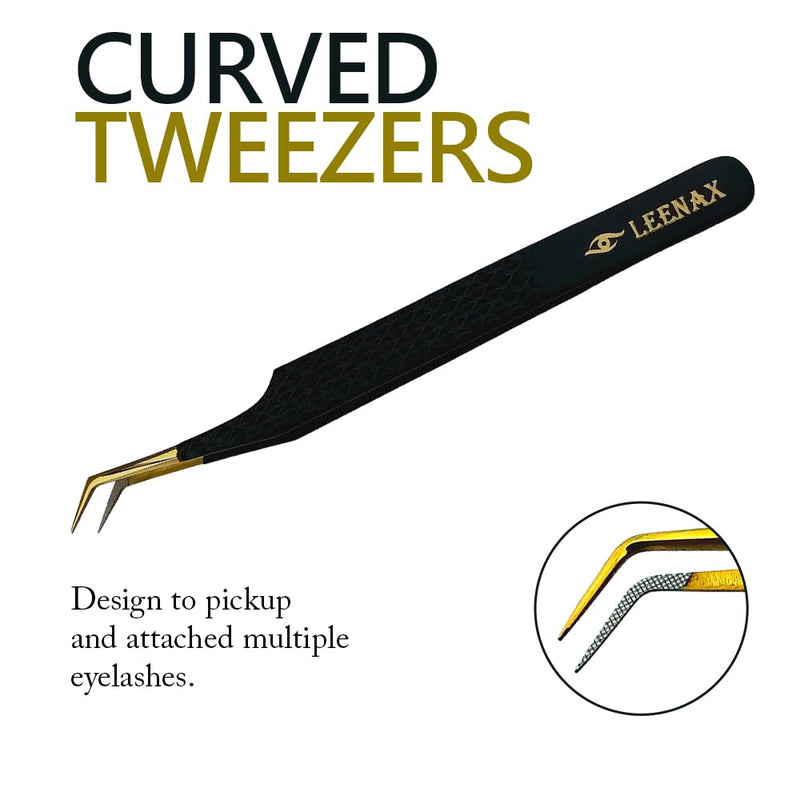 2 Pcs Stainless Steel Tweezers for Eyelash Extensions, Eyelash Extension Tweezers Set, Volume Tweezers, Lash Extension Precision Tweezers, Extension tweezers. (Black) Black