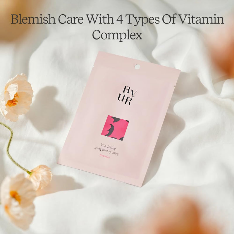 ByUR Vita Giving Keep Radiance Aqua Serum Mask 30 ml Dark Spots Hyperpigmentation, Brightening Hydrating, Hyaluronic Acid, Niacinamide, Vitamin C Daily Face Sheet Mask Pore Care Korean Skincare (4pc) Vita Giving (4pc)