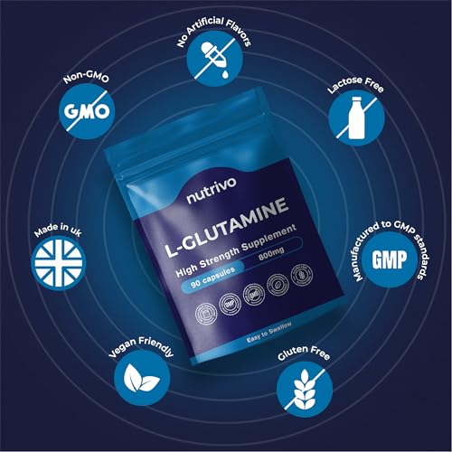 L-Glutamine 800mg Capsules | 90 Capsules Per Pouch | L-Glutamine Nutritional Supplements | Supports Muscle and Gut Health | Good Alternative to Powder and Tablets | Vegan & UK Made (Pack of 2) 90 count (Pack of 2)