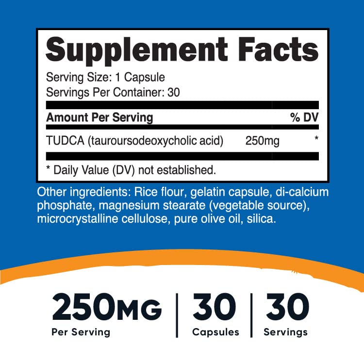 Nutricost Tudca 250mg, 30 Capsules (Tauroursodeoxycholic Acid) - Gluten Free, Non-GMO 30 Count (Pack of 1)